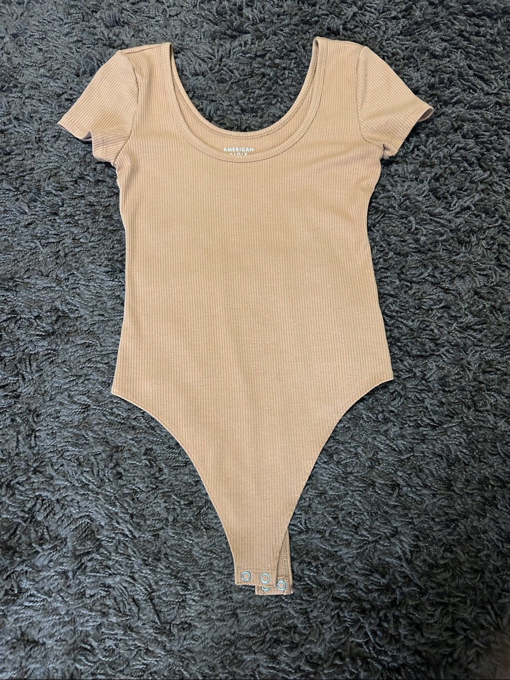 American Eagle Outfitters Camel Ribbed Short Sleeve Bodysuit - Picture 3 of 3